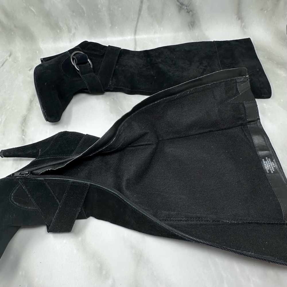 Steve Madden Ballott Black Suede Knee High Boots Almond Toe Size 9 - Picture 5 of 14